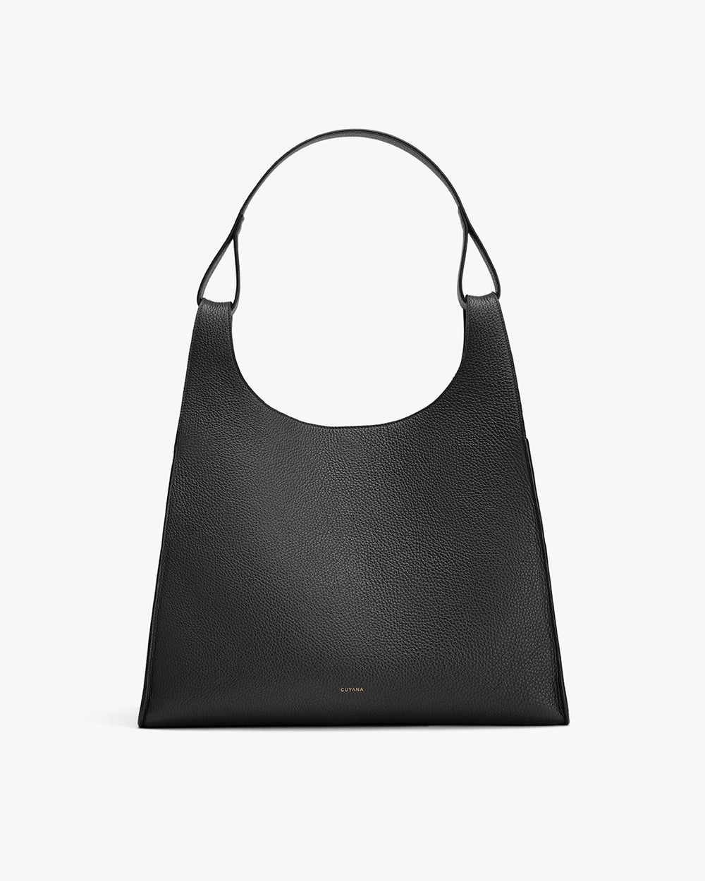 Handbag with a single shoulder strap and a small logo at the bottom center.