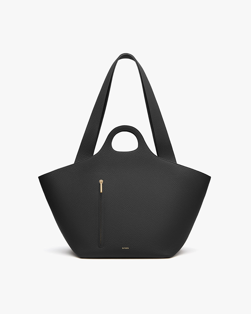 Large tote bag with short handles, long straps and a zipper pocket in front.