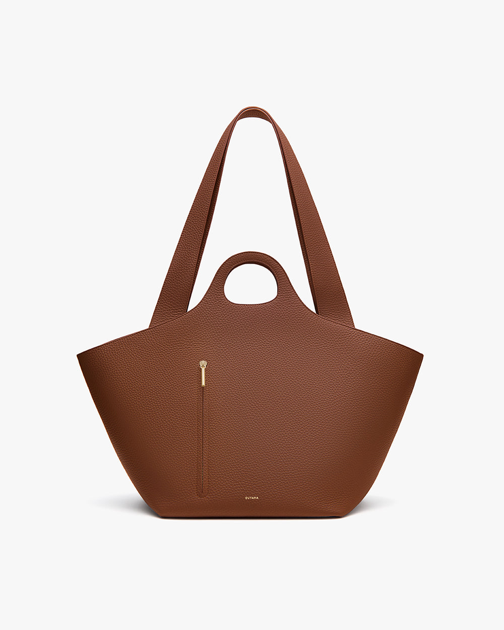 Large tote bag with short handles, long straps, and a front zipper pocket.