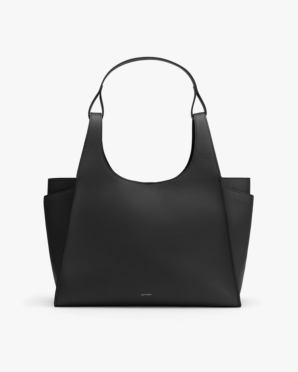 Large handbag with a central handle and two side compartments.