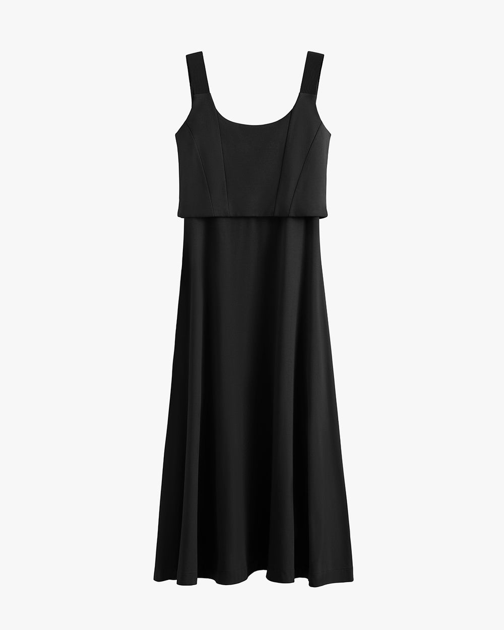 Sleeveless long dress with a relaxed fit and square neckline