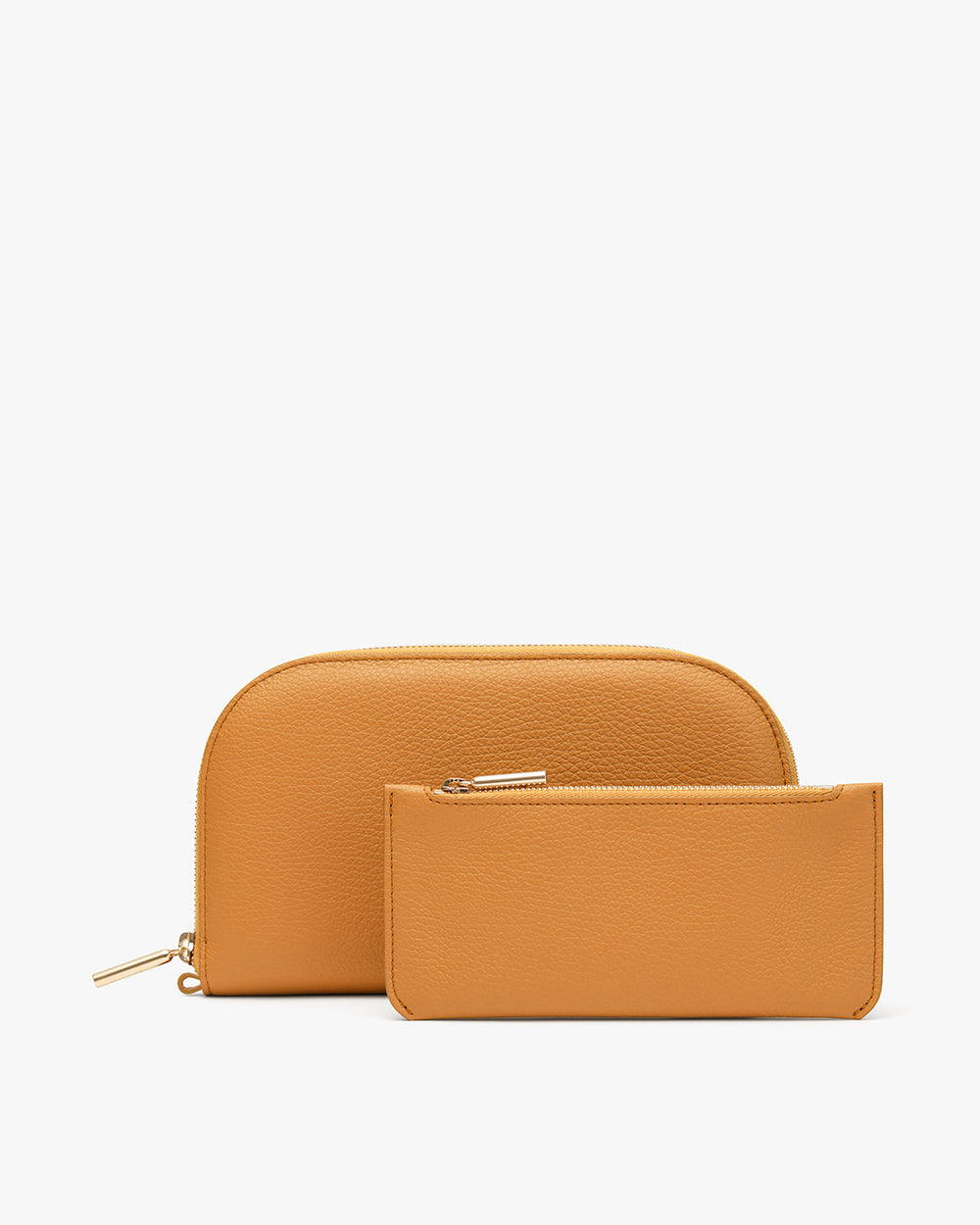 Two wallets, one large with a curved top, one smaller and rectangular.