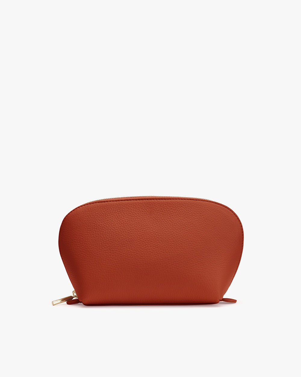 Rounded zip pouch on white background.