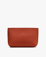 Rectangular leather pouch on a white background.