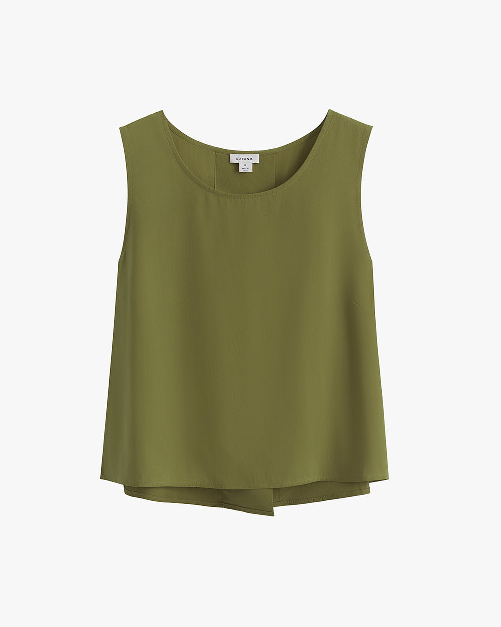 Sleeveless top with scoop neckline on white background