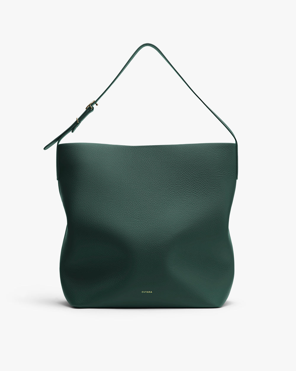 Minimalist hobo bag with a single strap and textured surface.