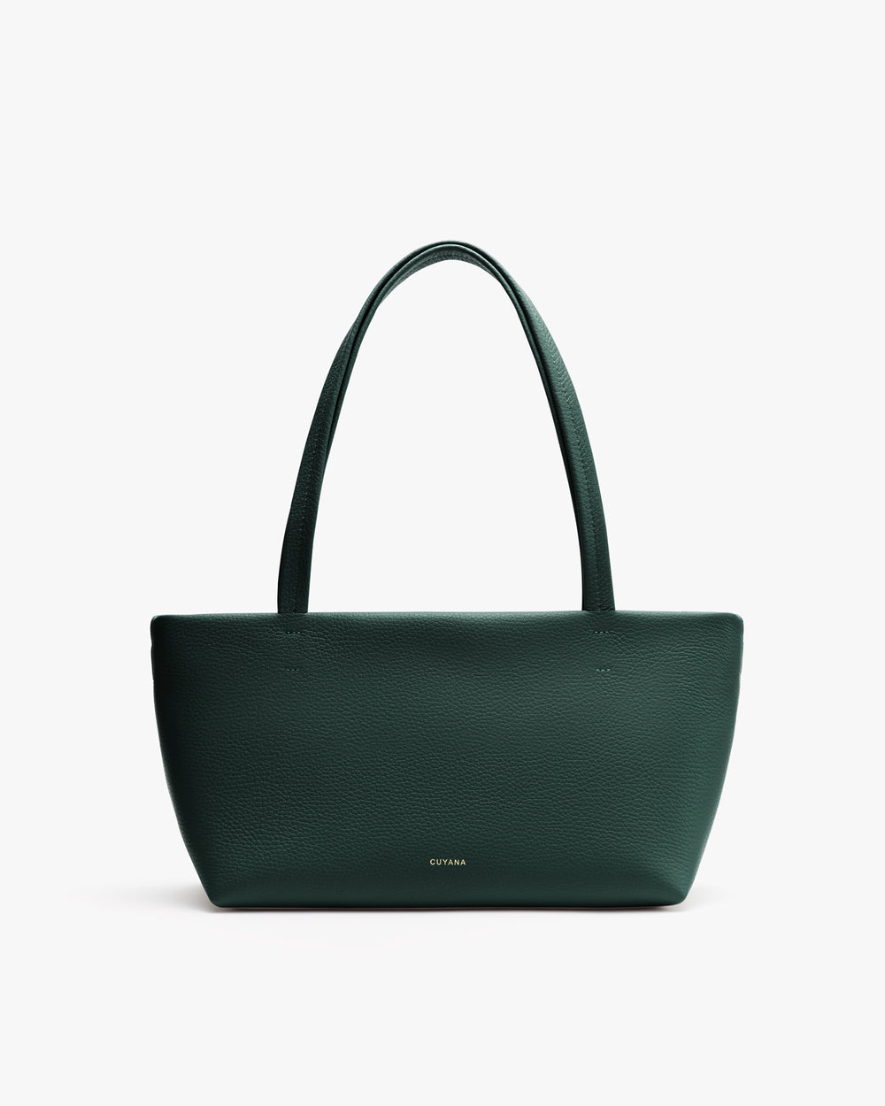 Handbag with textured surface and two handles.