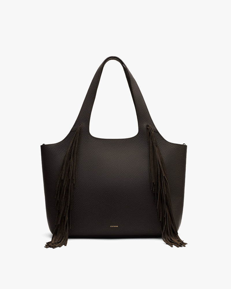 Handbag with long fringe details on both sides
