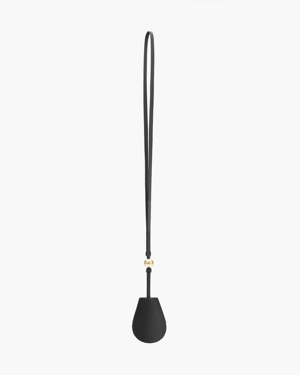 Teardrop-shaped pouch with long strap and small clasp design.