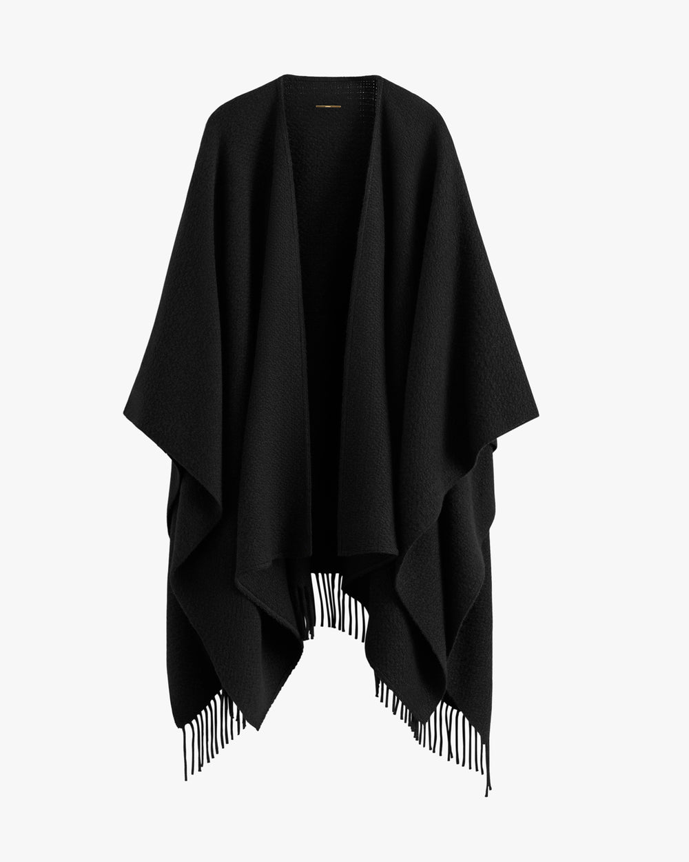 A draped cape with fringe detail at the bottom.