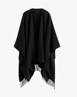 A draped cape with fringe detail at the bottom.