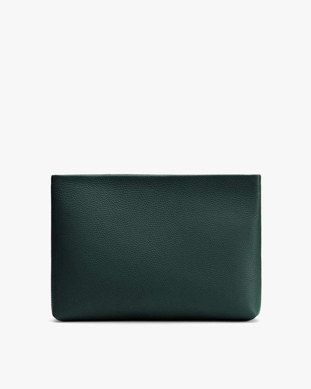 Rectangular leather clutch with textured surface on plain background