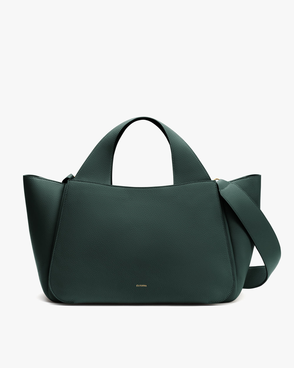 Handbag with short handles and an attached shoulder strap.
