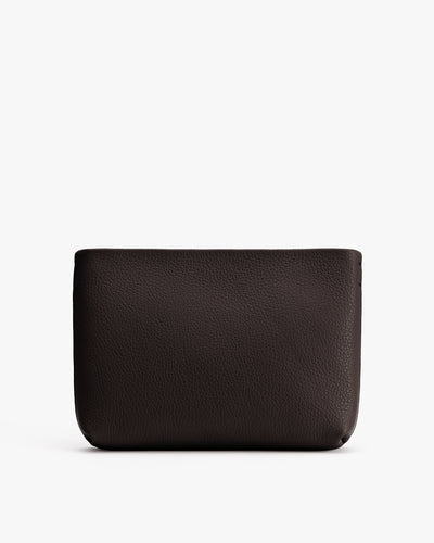 Rectangular leather pouch with a textured surface.