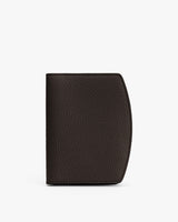 Folded textured leather wallet with a simple design.