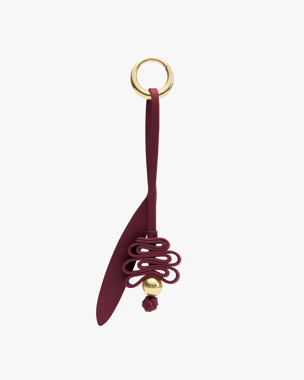 Keychain with looped leather design and round metal ring