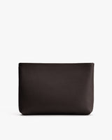 Leather clutch bag on a white background.