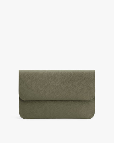 Rectangular textured clutch bag on a plain background.