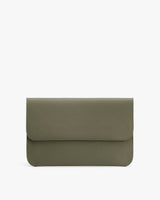 Rectangular textured clutch bag on a plain background.