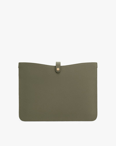 Rectangular pouch with buttoned flap at top center.