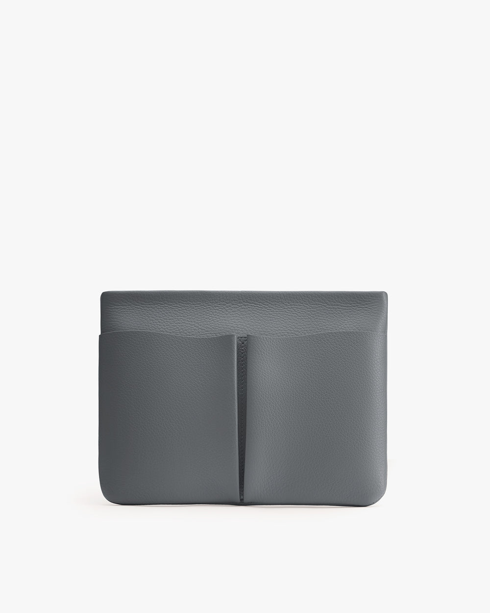 Rectangular clutch with front pouch pocket.