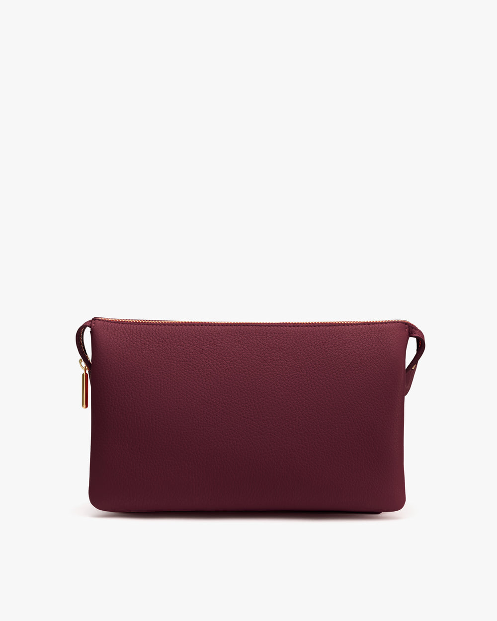 Rectangular clutch bag with a zipper at the top.