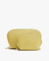 Two zippered pouches, one large and one small, displayed side by side.