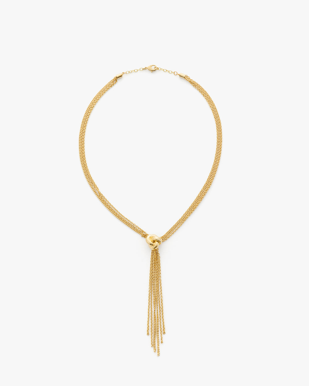 Necklace with a knot and hanging chain tassel design