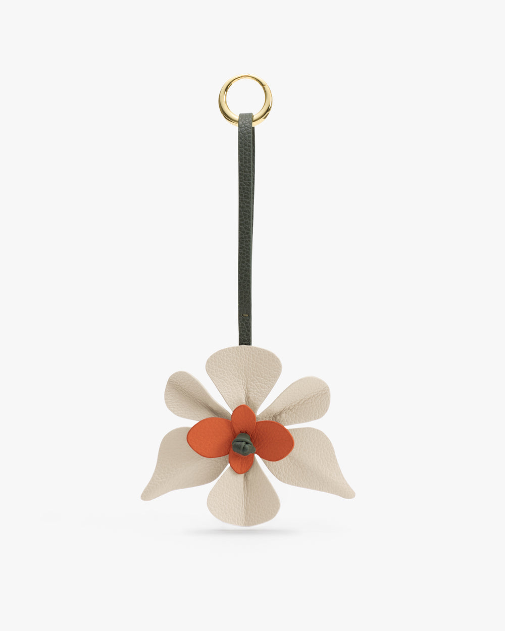 Flower-shaped bag charm with a loop at the top.