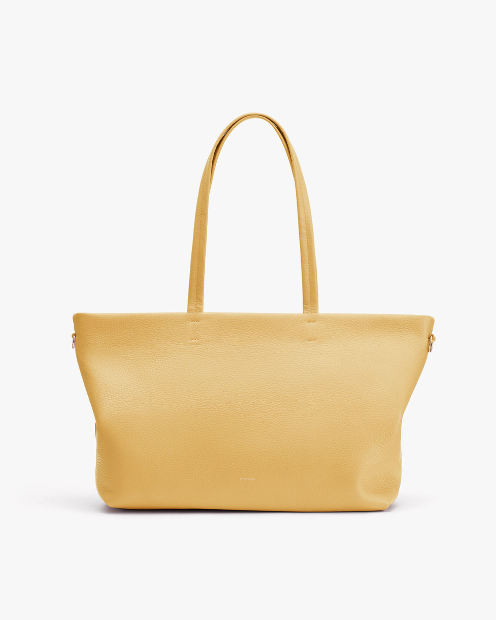 Tote bag with two handles displayed upright on plain background