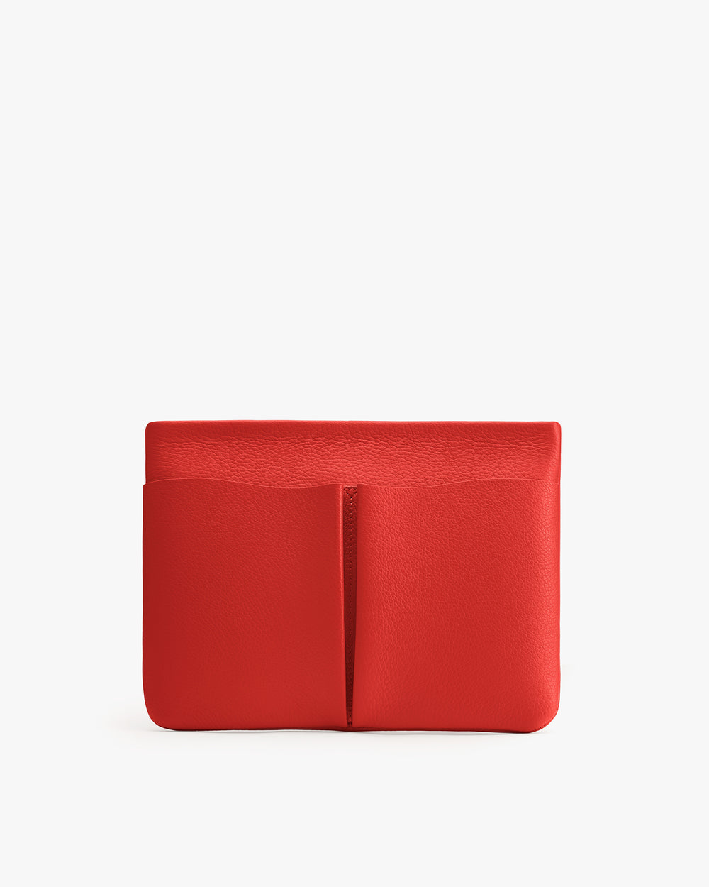 Rectangular clutch with two front pockets.