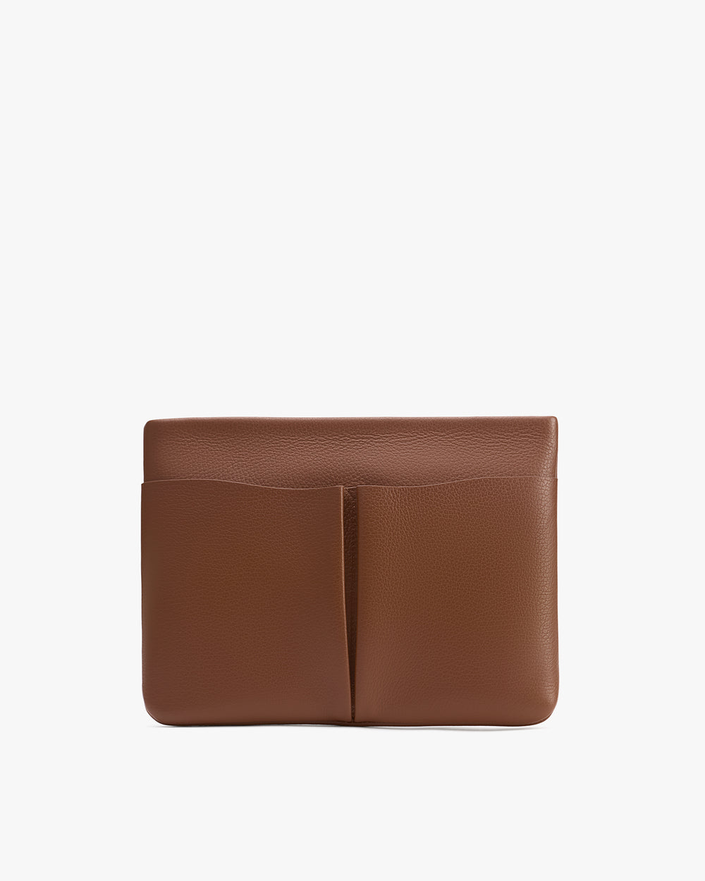 Leather clutch bag with two front pockets.