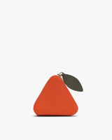 Triangle-shaped coin purse with a leaf zipper pull.