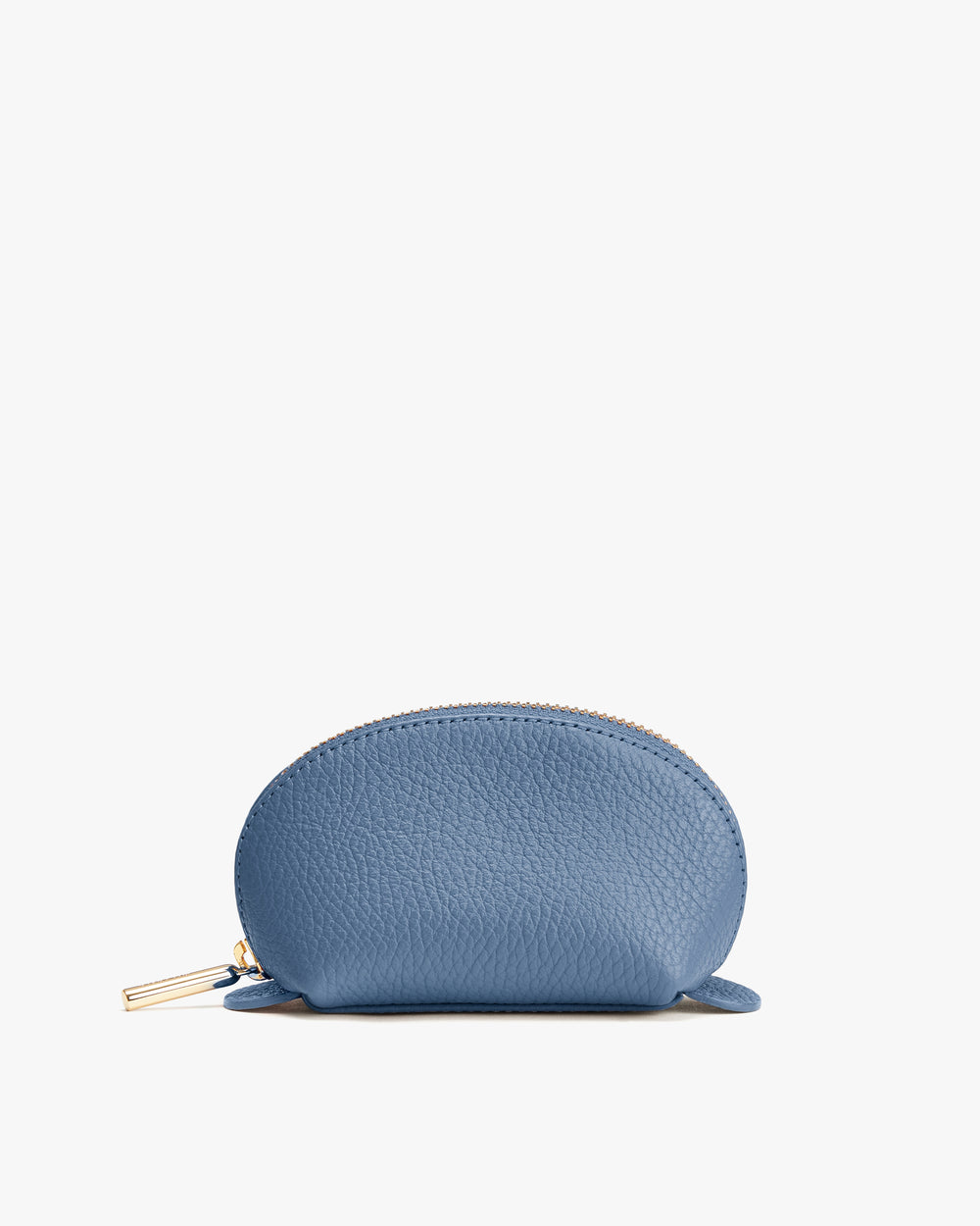 Small semicircular zippered pouch on white background
