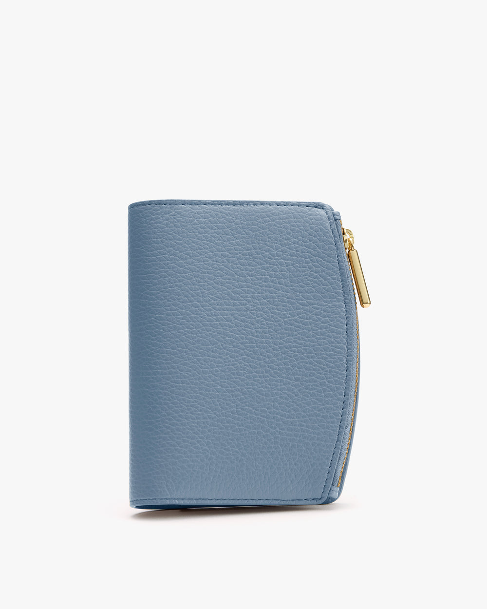 Folded leather wallet with a zipper.
