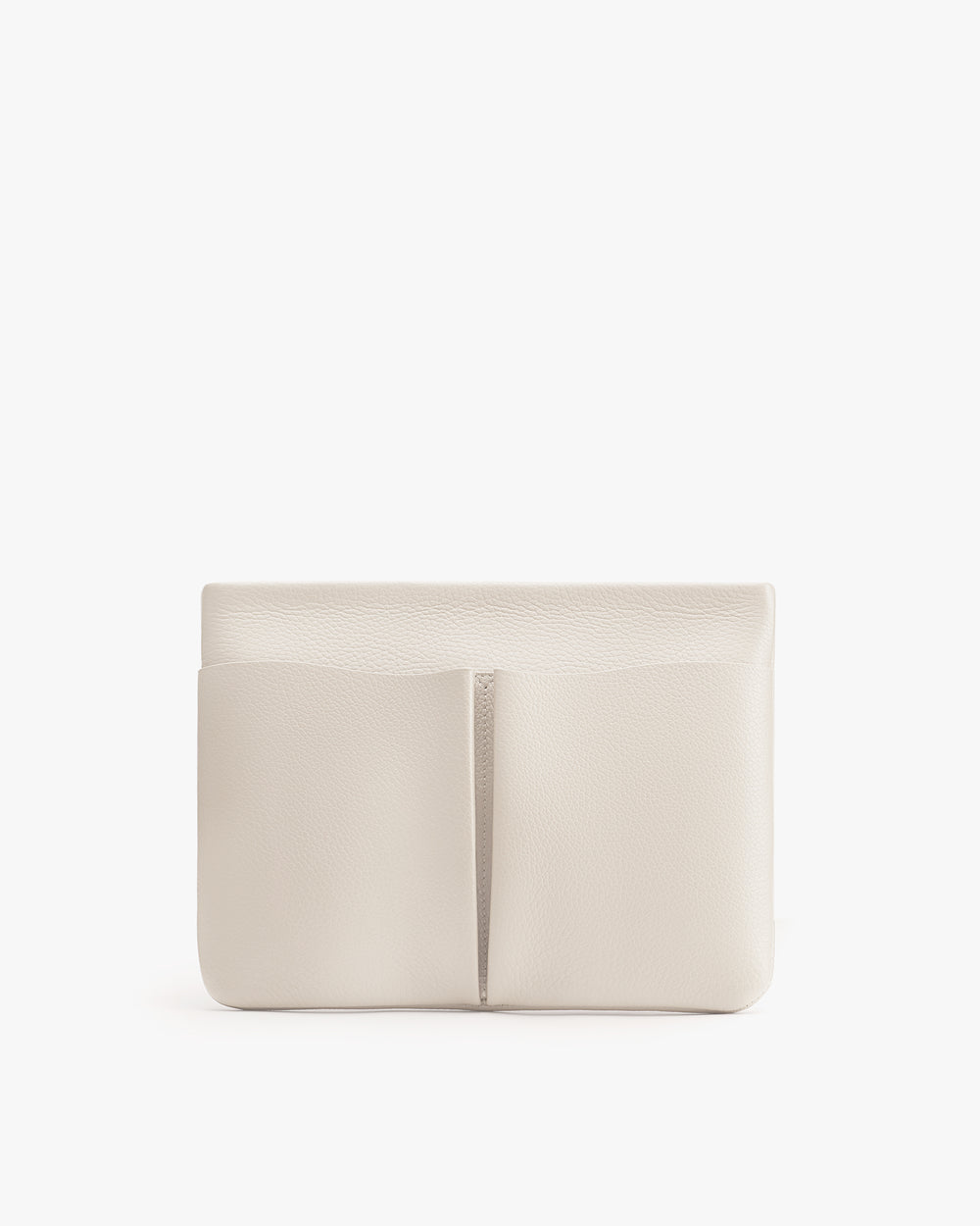Rectangular clutch bag with vertical seam detail upfront.