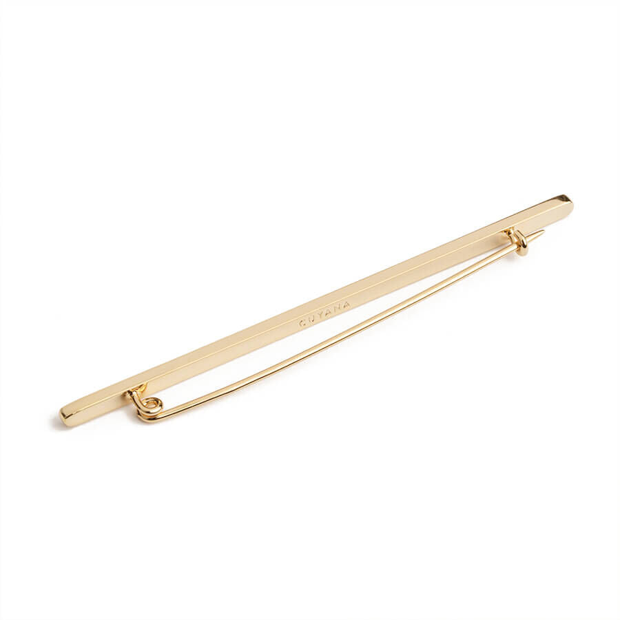 Gold-tone tie clip on a white background
