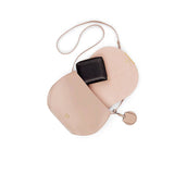 Purse with shoulder strap and small wallet attached by a chain.