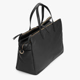 Large handbag with top handles and a zipper closure.