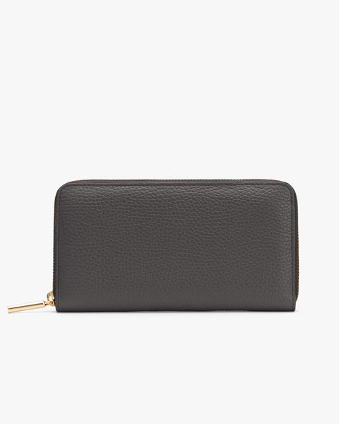 Black grained leather double zip wallet