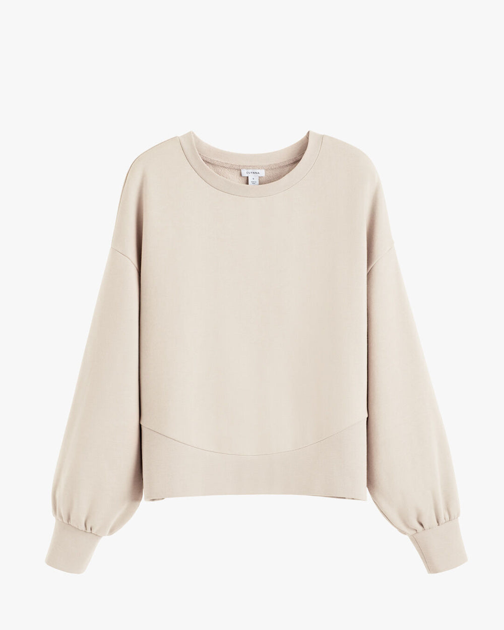 Plain crew neck sweatshirt with long sleeves and elastic cuffs.
