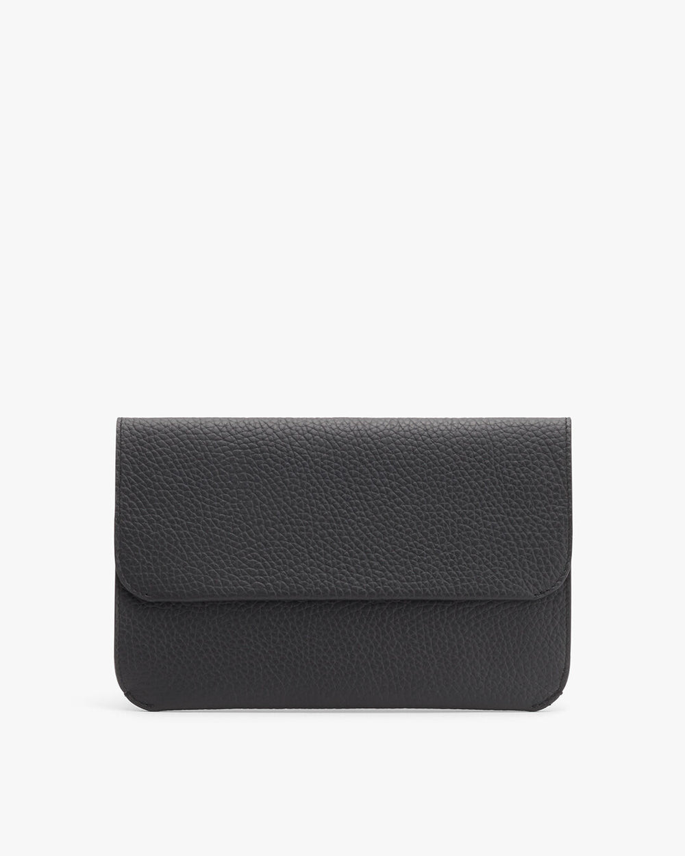 Textured clutch bag with flap closure on plain background