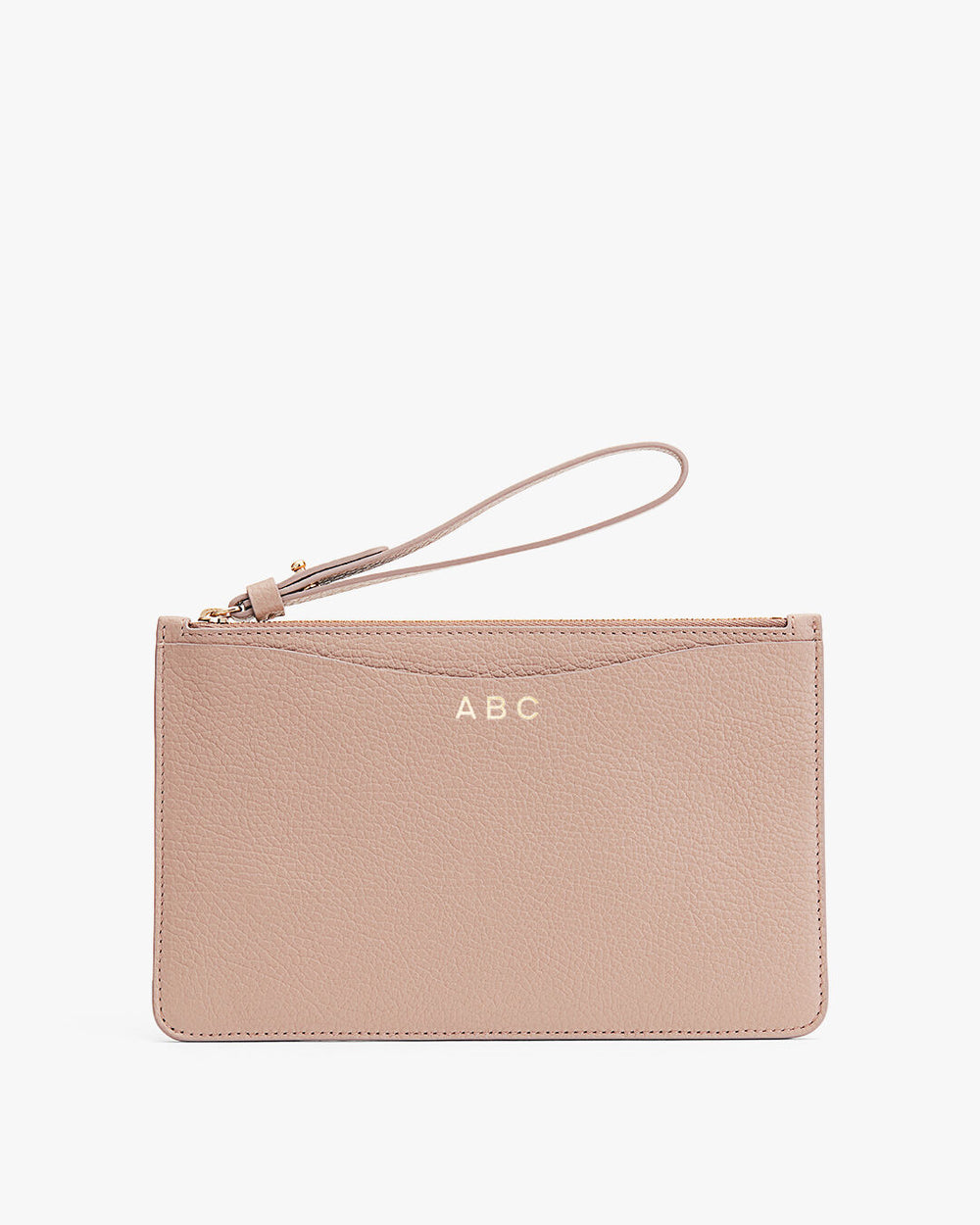 Wristlet with initials ABC on the front.