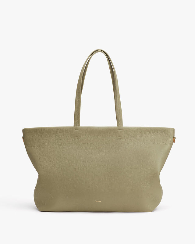 Large tote bag with a zipper and two handles.