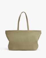 Large tote bag with a zipper and two handles.