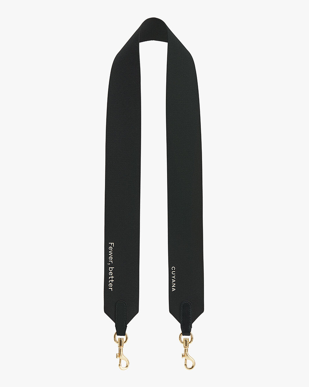 Camera strap with metal clasps and branded text.