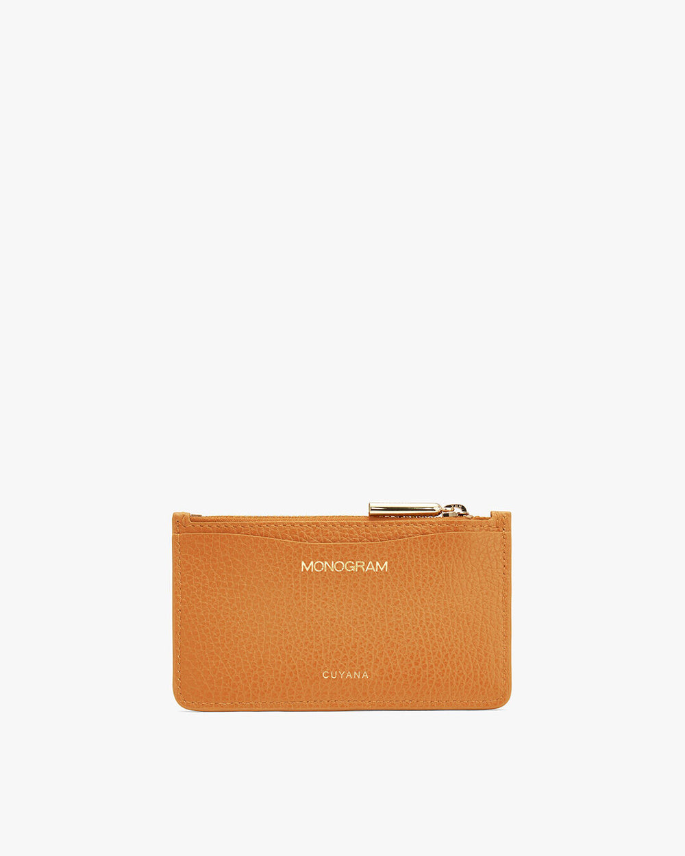 Small zippered pouch with branded text on front.