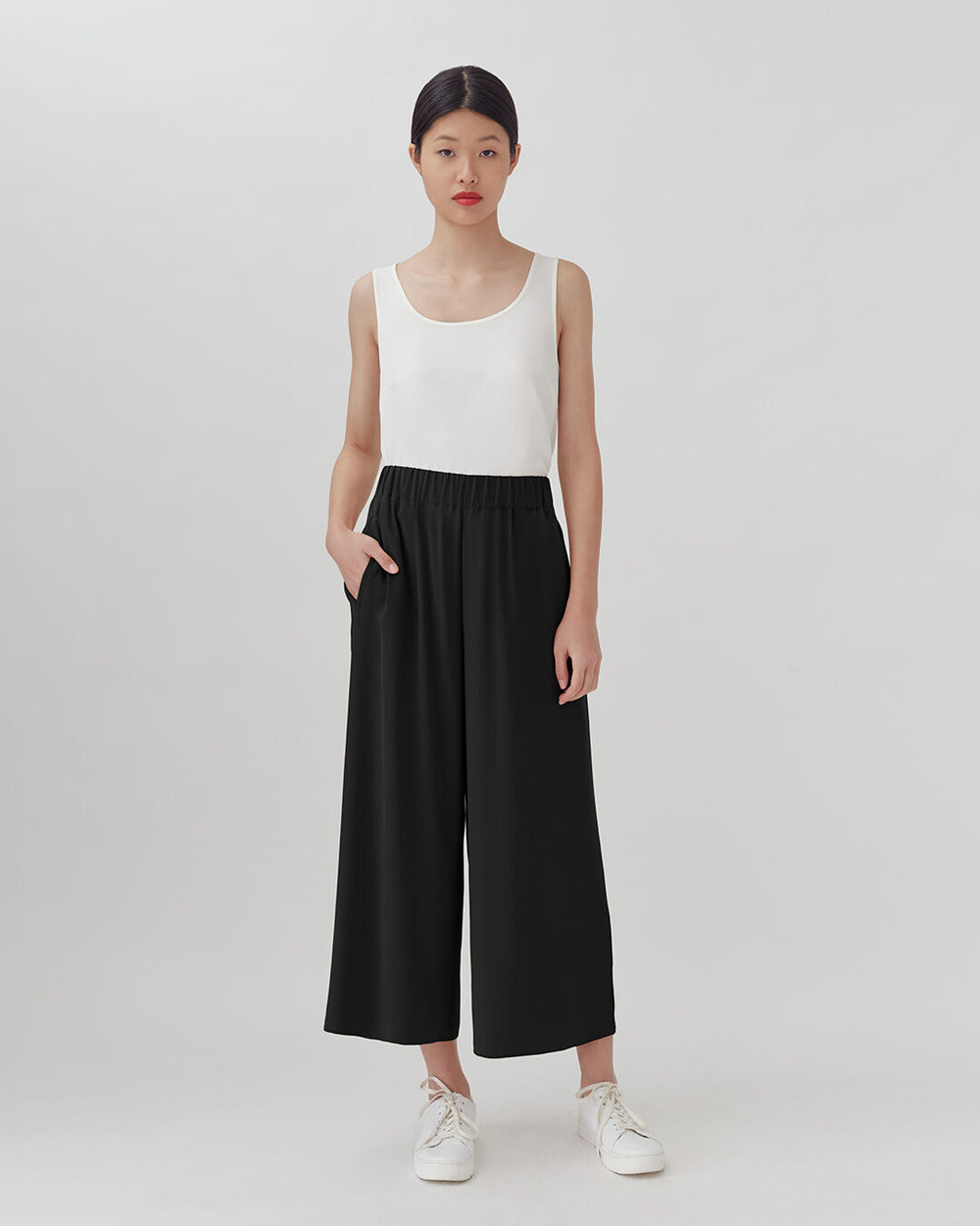 100% Washable Silk Cropped Wide Leg Pant
