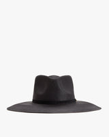 Wide-brimmed hat with a rounded crown on a plain background