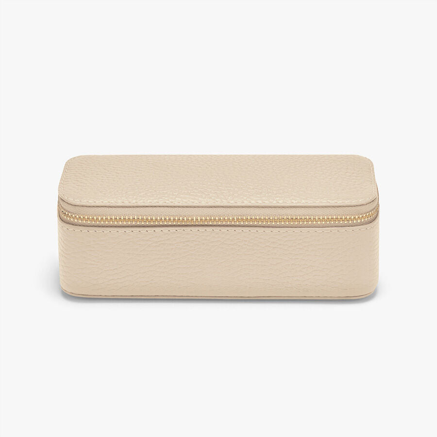 Rectangular zippered case on a plain background